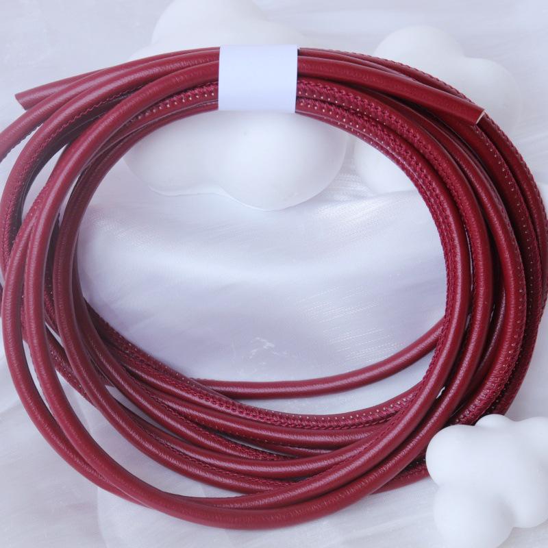 PU Leather Round Handle Strap with Lock Edge Stitching - DIY Traction Weaving Ornament E18