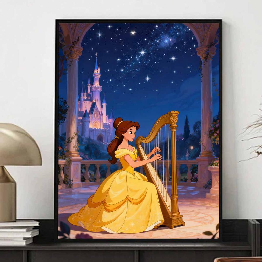 Disney Belle harp fairy tale castle 5D handmade diy diamond painting, home wall decoration