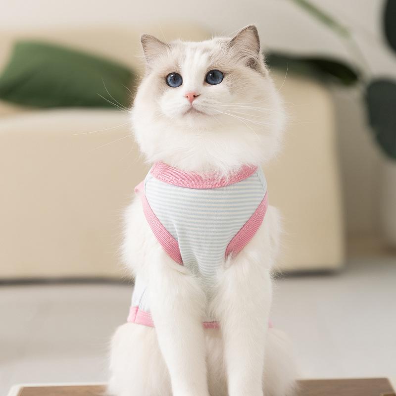 Spring Summer Cat Cotton Yarn Striped Cute Love Button Vest Dog Teddy Bigbear Pet Cat Clothes