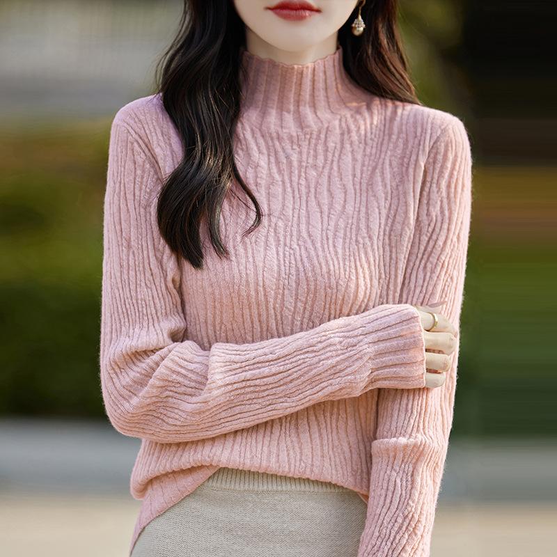 DAFIFY Moda dama ocazional toamna iarna imprimeu culoare uni cu maneca lunga jumatate pulovere cu guler