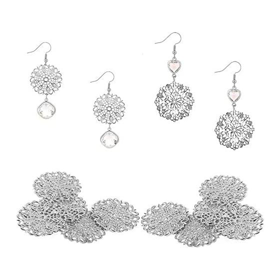 Samcos Approx. 100pcs Hollow Out Charms Silver Square Triangle Flower Moon Teardrop DIY Handmade Jewelry Findings for Earrings Hairpins Bezels