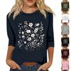 Women's Fashion Loose Casual Seven 3/4 Sleeve Printed Round Neck Pullover Top