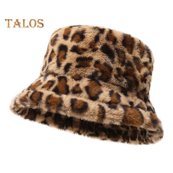 Women Winter Hat Flat Dome Leopard Print Basin Hat Thickened Warm Plush Bucket Hat Warm Knit Outdoor Hat