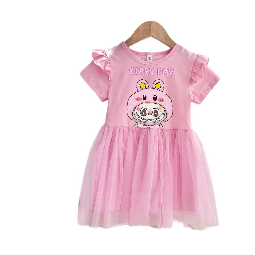 Princess Tulle Dress for Girls, Children's Flying Sleeves, Short Sleeves, One-piece Dress for Summer