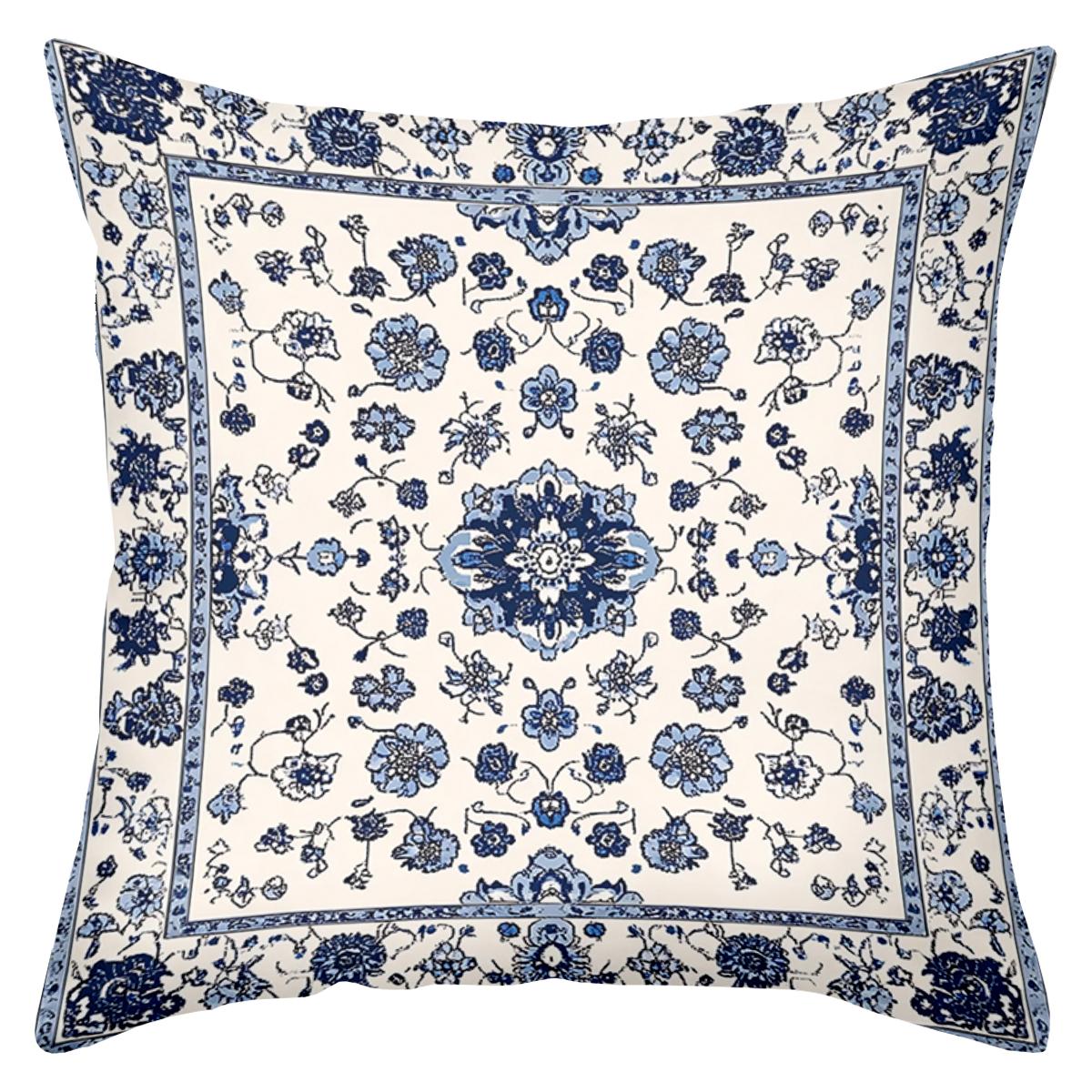 

1 piece of blue and white floral pattern decorative pillow, polyester fiber pillowcase, sofa cushion, headboard pillow 45x45cm