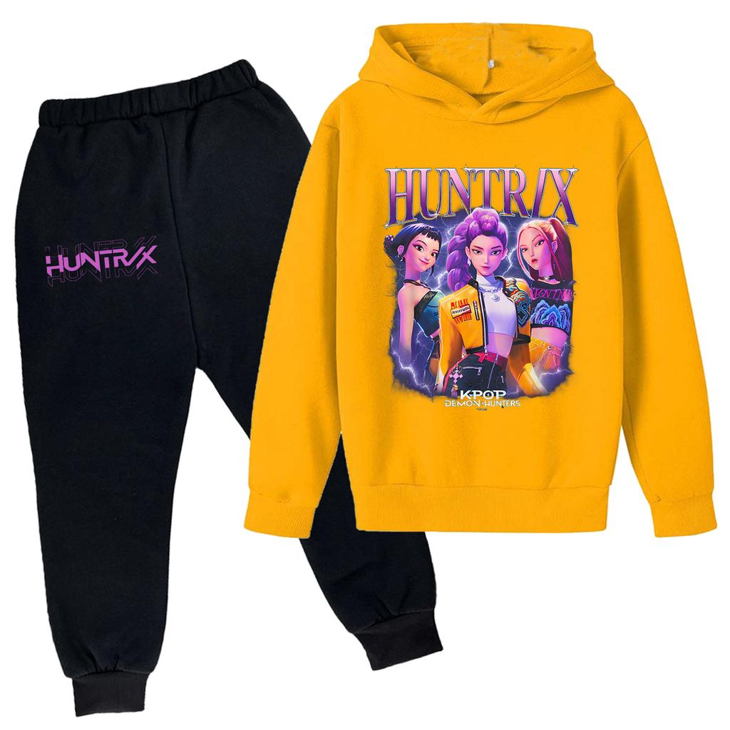 Plush Long Sleeved Pants Loose Pullover Hoodie Set For Children