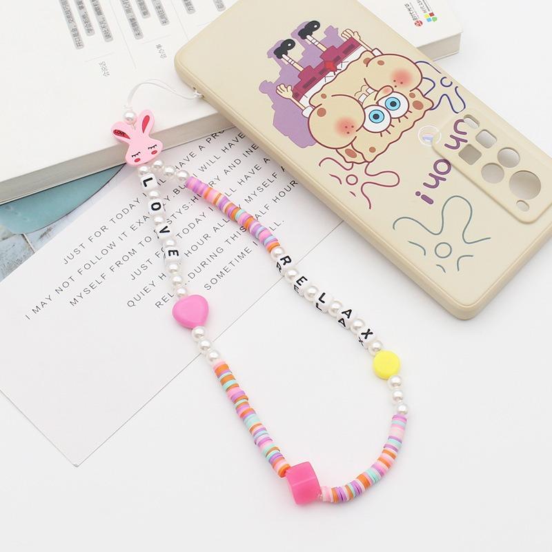 Mobile Phone Chain Beaded Colorful Cartoon Fruit Smiling Face Soft Pottery Letter Beaded To Prevent Mobile Phone from Hanging Chain.