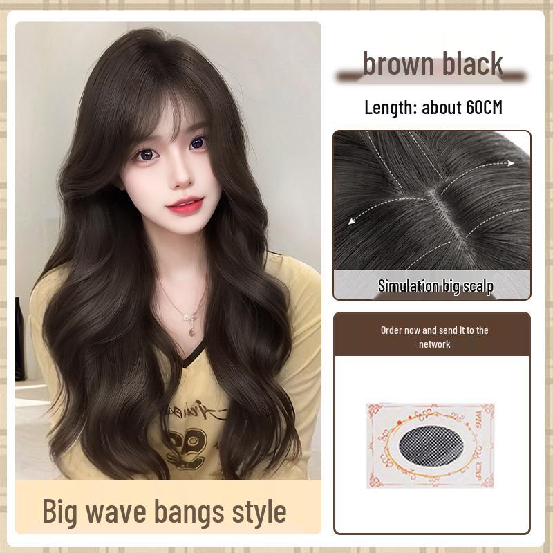 Big Wave Women's Long Curly Wig - Natural Look, Middle Part, Autumn/Winter Style