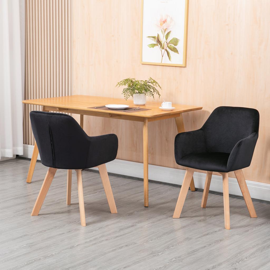 Dining Chairs, Set of 2, Modern Design, Velvet Look, Rubberwood, 54x57x80 cm, Black