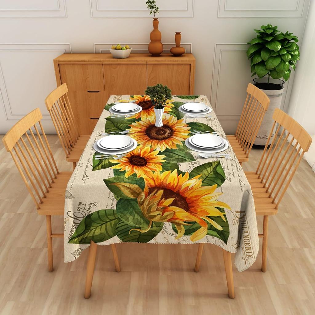 Sunflower Rectangle Tablecloths Yellow Flowers Leaves Printed Table Cloth For Farmhouse Holiday Wedding Party Dining Table Decor