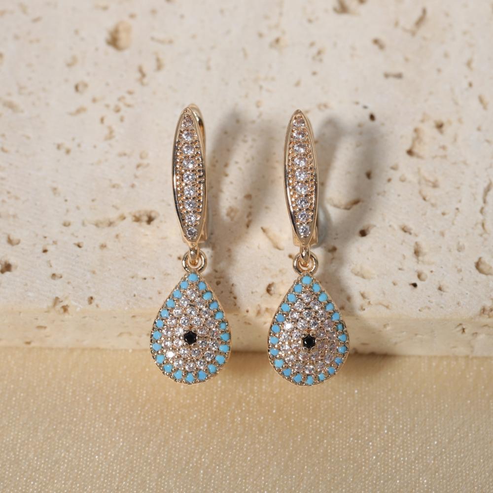 1 Paar Mode Böser Blauer Augen Hängeohrringe für Damen Zirkonia Ohrring Schmuck Hochzeit Party Zubehör