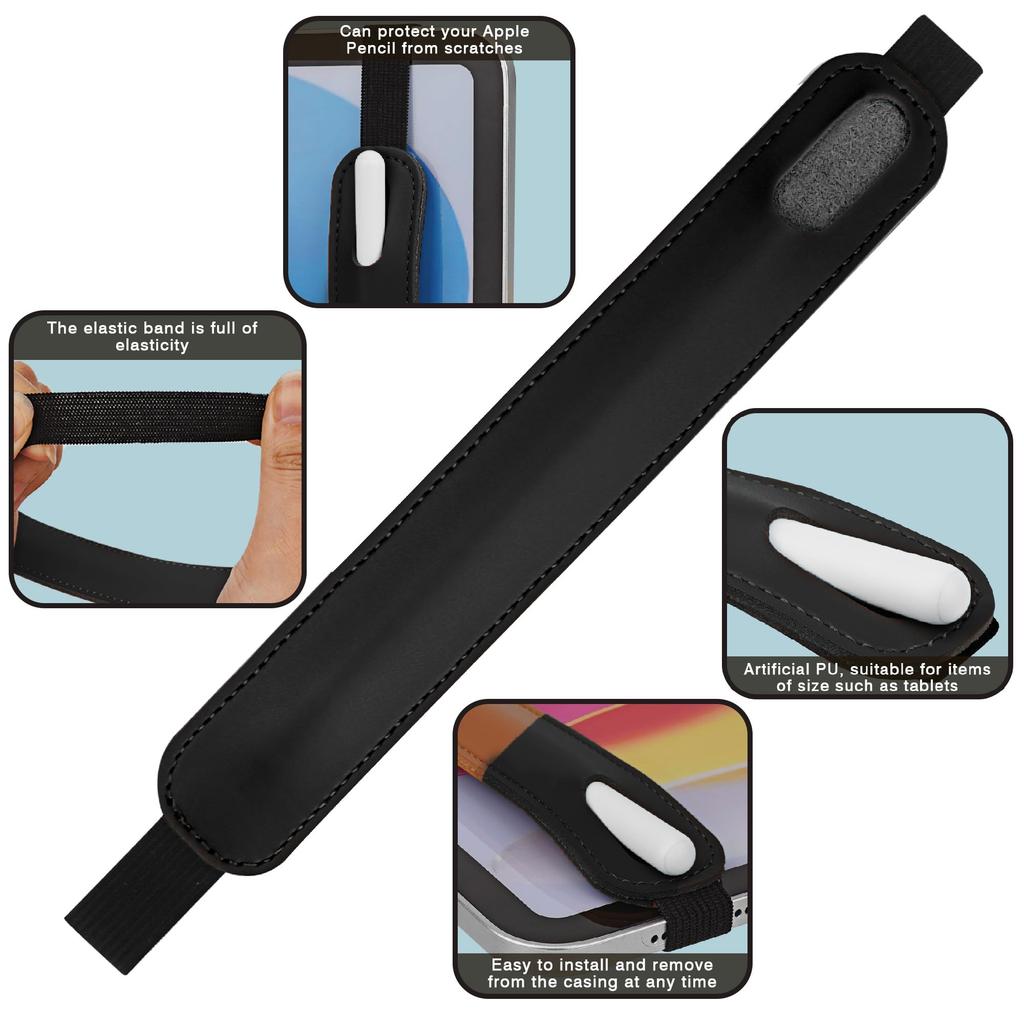 TOCCOOL Faux Leather Pen Case Touch Pen Holder Capacitor Pencil Stand Storage for Tablet Pens Stretch Band Black