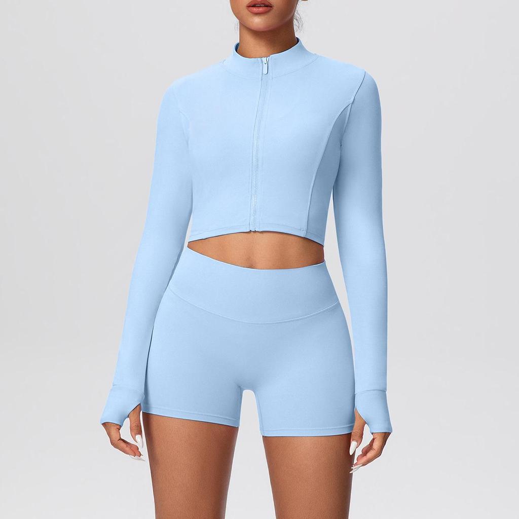 Women's High-Waisted Yoga Set: Short Zipper Jacket & Hip-Lifting Shorts