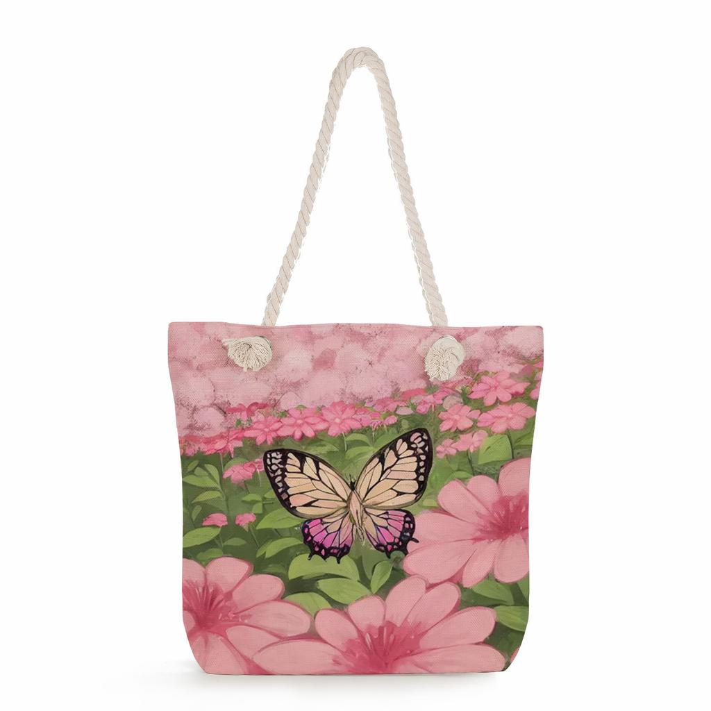 Butterfly print thick rope single-shoulder beach bag 7320