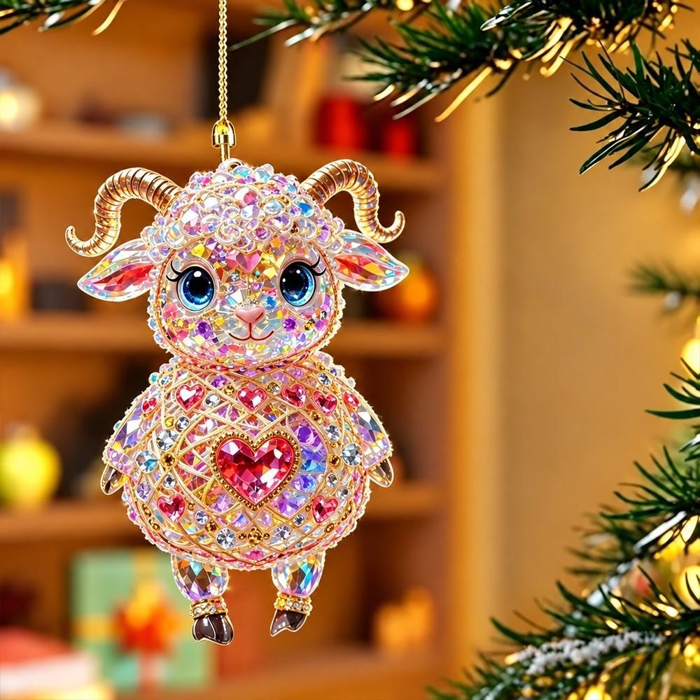 2D Flat Goat Hanging Ornament Set Shining Artificial Rhinestone Animal Hanging Decoration Simulation Acrylic