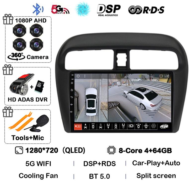 Android 14 Carplay Auto WIFI+4G For Mitsubishi Mirage Attrage 2012 - 2018 Car Radio Multimidia Video Player GPS Stereo Head Unit