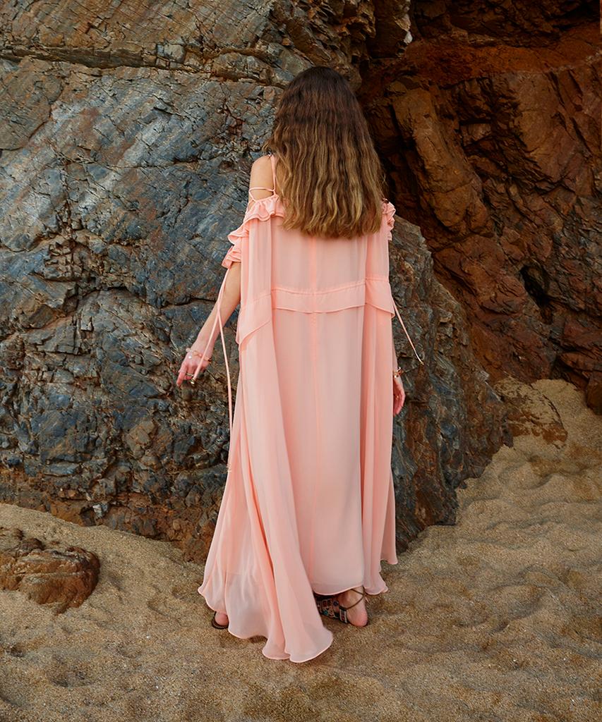 Aiseugadeuneiogongpal Off-Shoulder Chiffon Dress_Peach Cream
