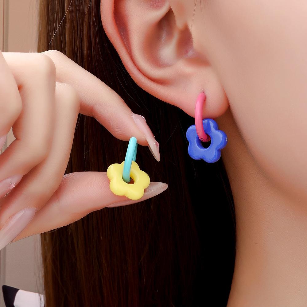Fresh Summer Dopamine Korean Flower Stud Earrings - Cute, Color-Blocked, High-End Niche Accessories