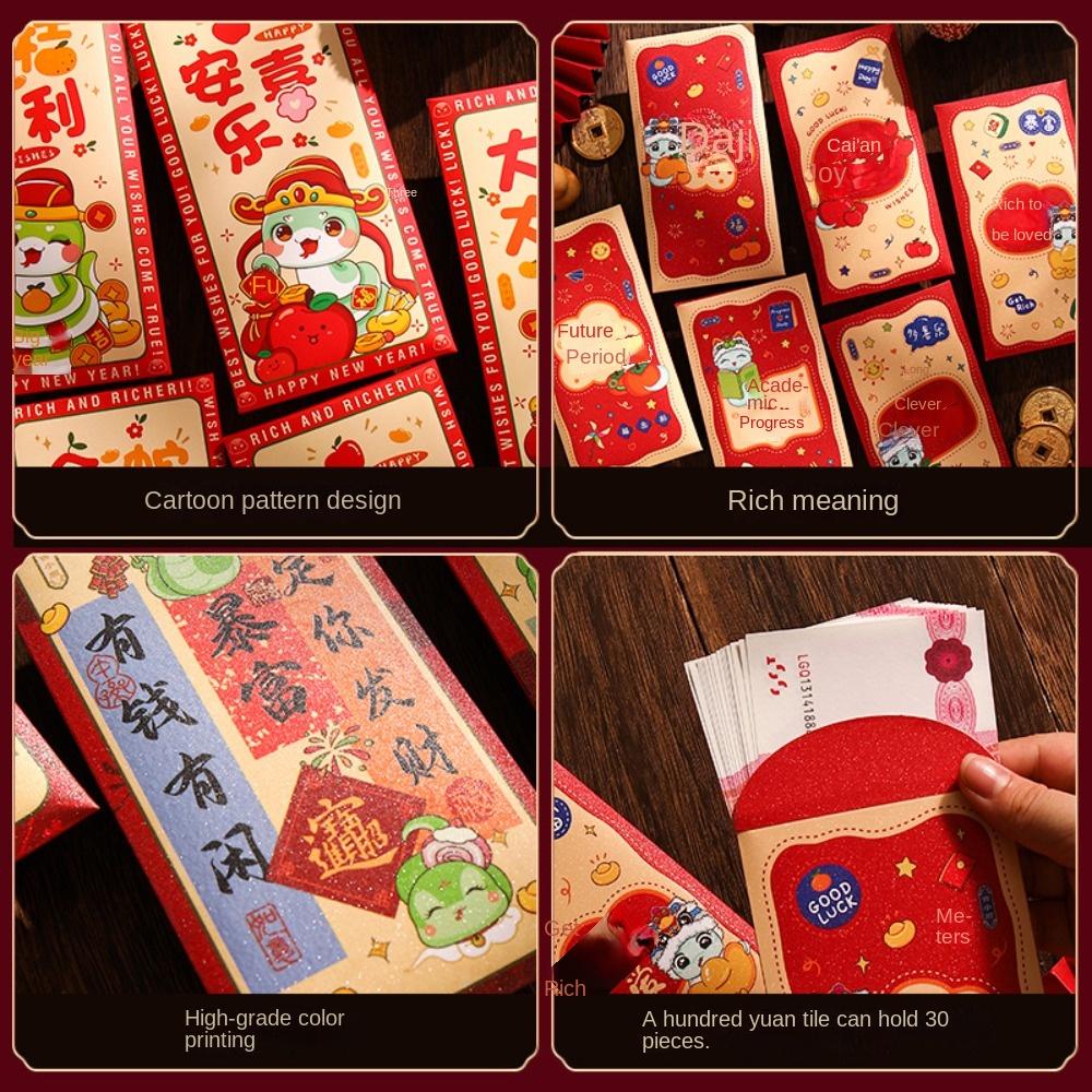 Traditional 2025 New Year Red Envelopes Cartoon Lucky Money Pockets  Wedding Birthday