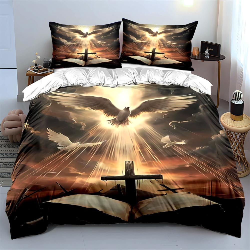 Dove and Cross Design Bedding Set Bedding set (1 duvet cover, 2 pillowcases, duvet not included)