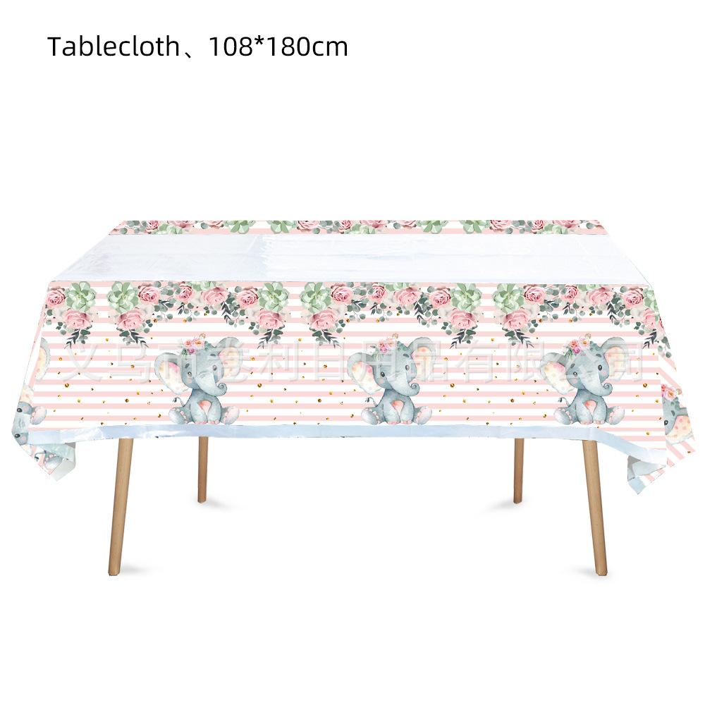 Pink Elephant Flower Theme Children'S Birthday Party Tableware Paper Plate Paper Cup Paper Towel Decorative Set Supplies