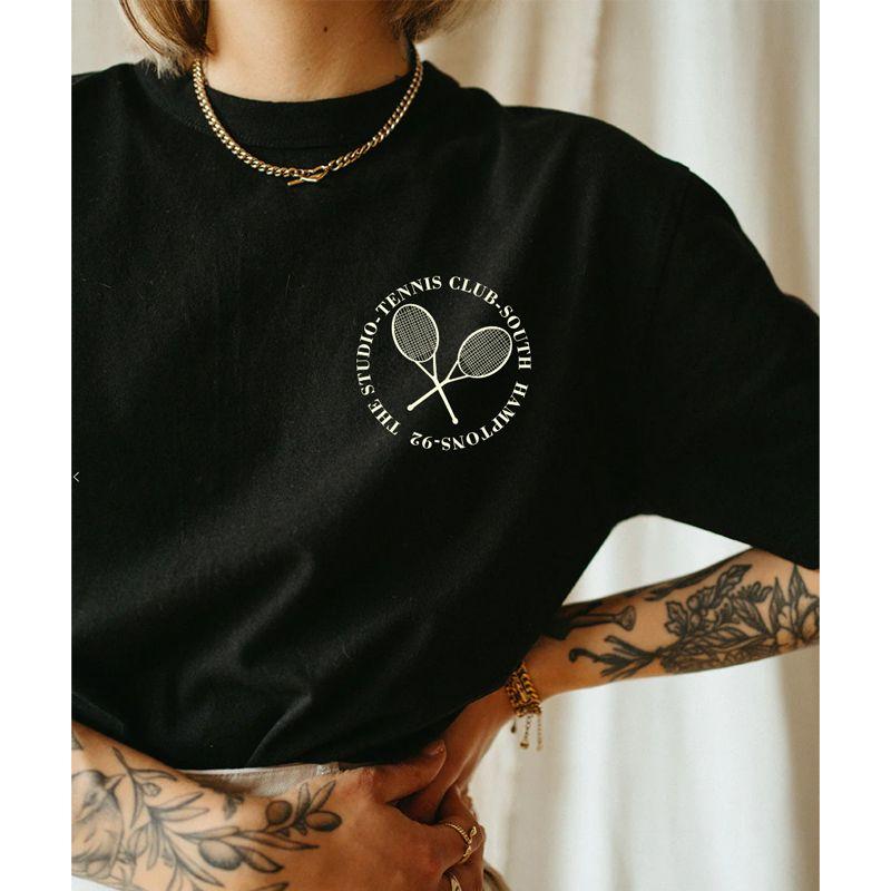 90S American Retro Tennis Logo Fitness Girl Round Neck Pure Cotton Short Sleeve T-shirt