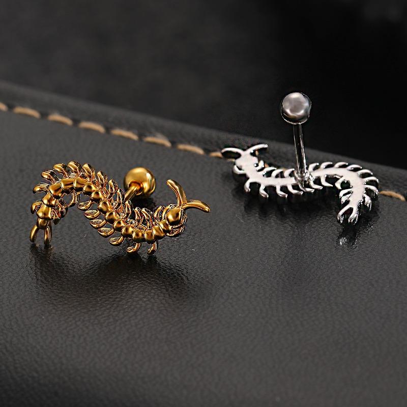 A Personalized Stainless Steel Centipede Earring, Trendy Men's and Women's Hip-hop Rock Avant-garde Jewelry Ear Studs