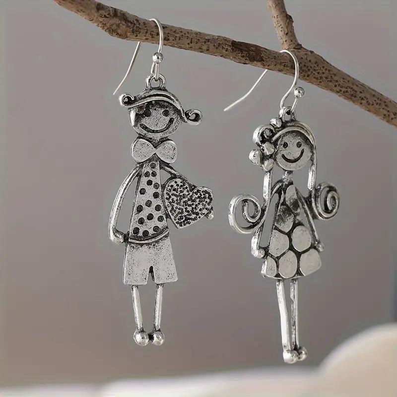 Creative Retro Minimalist Couple Character Metal Pendant Earrings For Women'S Daily Minimalist Earrings
