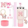 Ensemble de 10 accessoires pour gobelet Stanley 30 oz 40 oz Housse de paille Bouchon Protection de base Bouchon anti-renversement Porte-clés avec lettres Breloque Autocollant