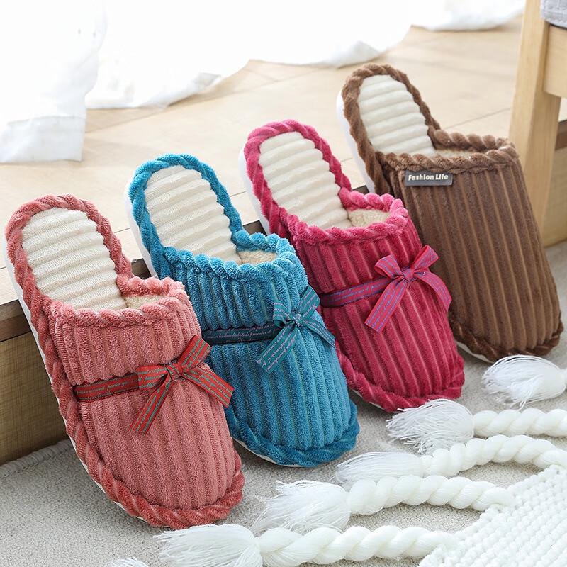 Fumade Bowknot Corduroy Anti-Slip Home Slippers
