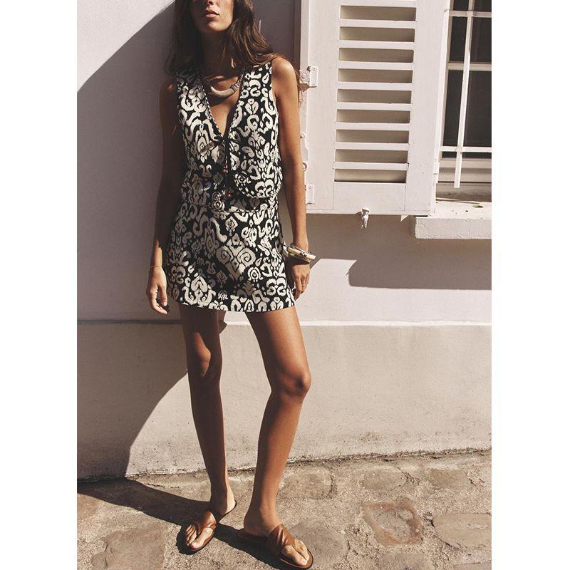 V Neck Sleeveless Printed Vest 2997569 Printed Fashion Short Elegant High Waist Culottes 2854569