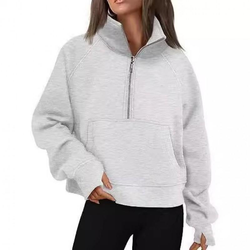Womens Oversized Hooded Fleece Pullover Sweater With Raglan Sleeves Stand Collar Half Zip Streetwear