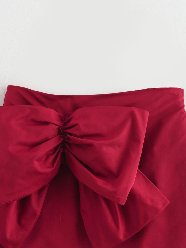 2024 Winter High-Waisted A-Line Skirt with Bow Decoration - European & American Fashion, Age-Reducing Style