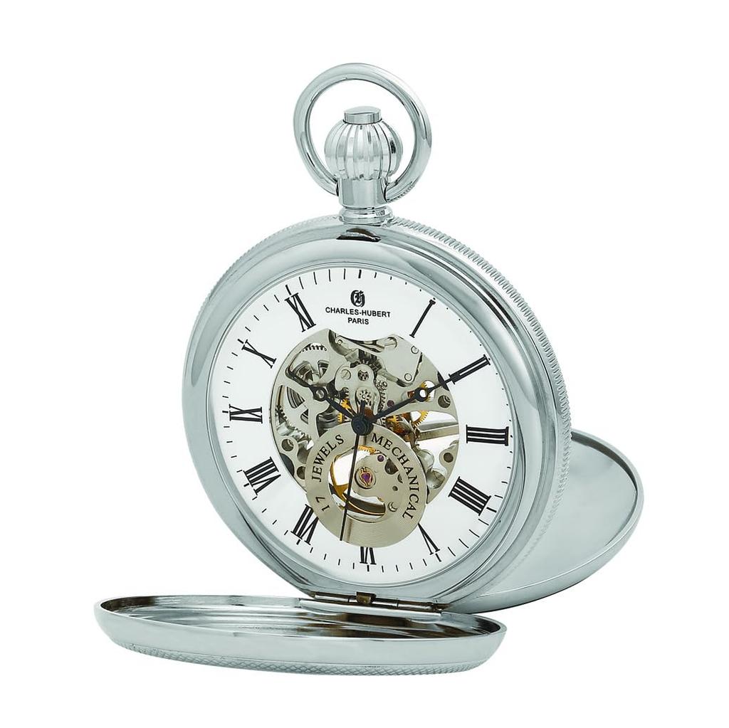 Charles Hubert DWA053 Men's Mechanical Skeleton Pocket Watch with Hand-Wound Movement