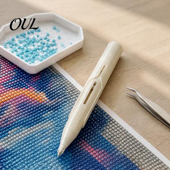 Faux Diamond Art Gadget Automatic Bead Dispenser, Pen with Ergonomic Grip, DIY Embroidery Supplies Wax-Free Applicator Tool for Round Diamonds,