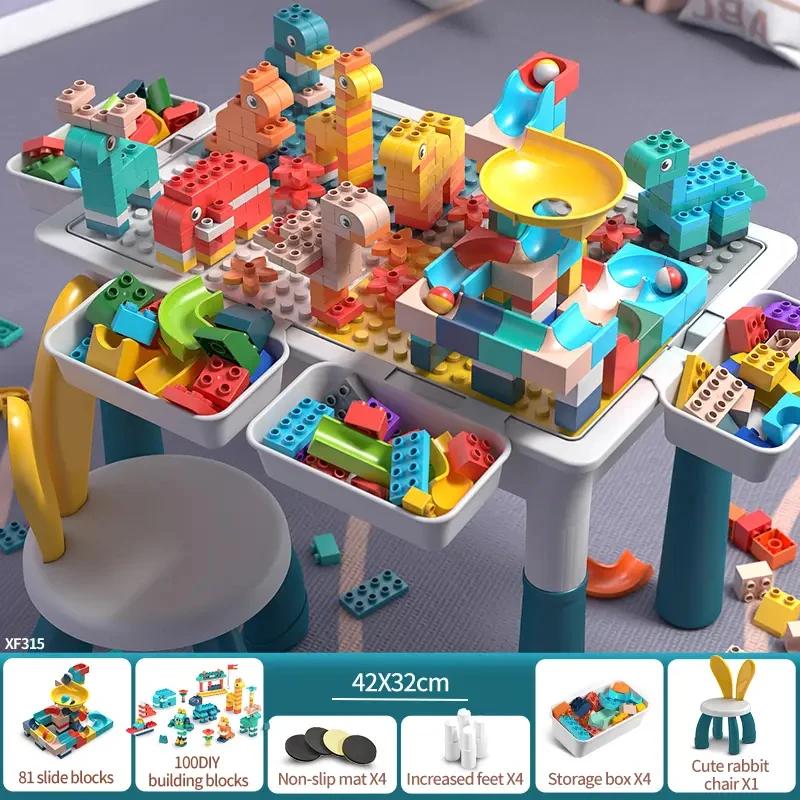 Multifunctional Children's Tables and Chairs Set of Toddler Puzzle Blocks Assembled Toys Blocks Children's Blocks World Gift