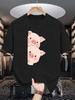 Cartoon Pig Theme Unisexs Red Short Sleeve Cotton Tshirt Two Adorable Blush Pig Peeking Out Minimal Cute Animal Breathable Tops
