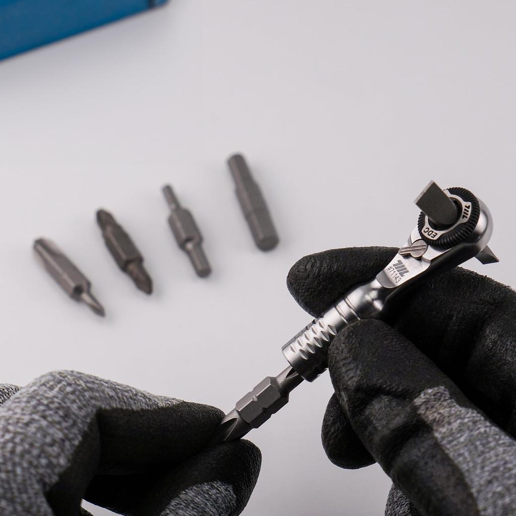 711L Mini Chiave a Cricchetto TG La Più Piccola del Mondo 1/4 di Pollice Chiave a Cricchetto EDC, Acciaio Inossidabile, Compatibile con Punte a Doppia Testa