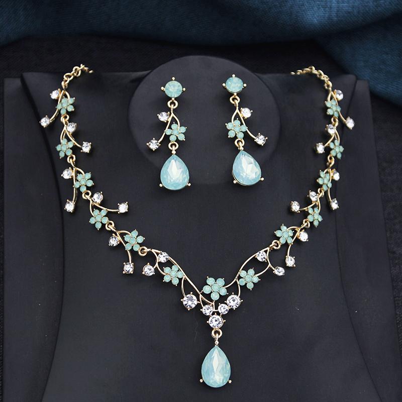 Rhinestone Water drop Flower Bridal Jewelry Sets for Women Earring and Choker Necklace Set Wedding Jewelry Sets 3 Pcs Set Gifts