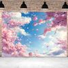2D Pastel Cherry Blossom Tapestry Aesthetic Spring Sky Wall Art with Falling Sakura Petals