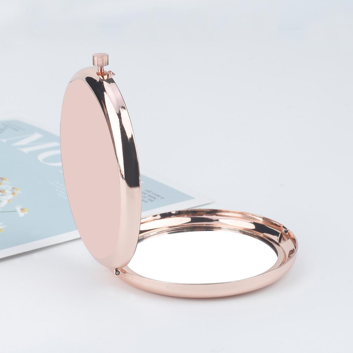 Double-Sided Small Mirror Portable Folding Round Makeup Mirror Rose Gold Simple Mini Men And Women Handheld Pocket Mirror