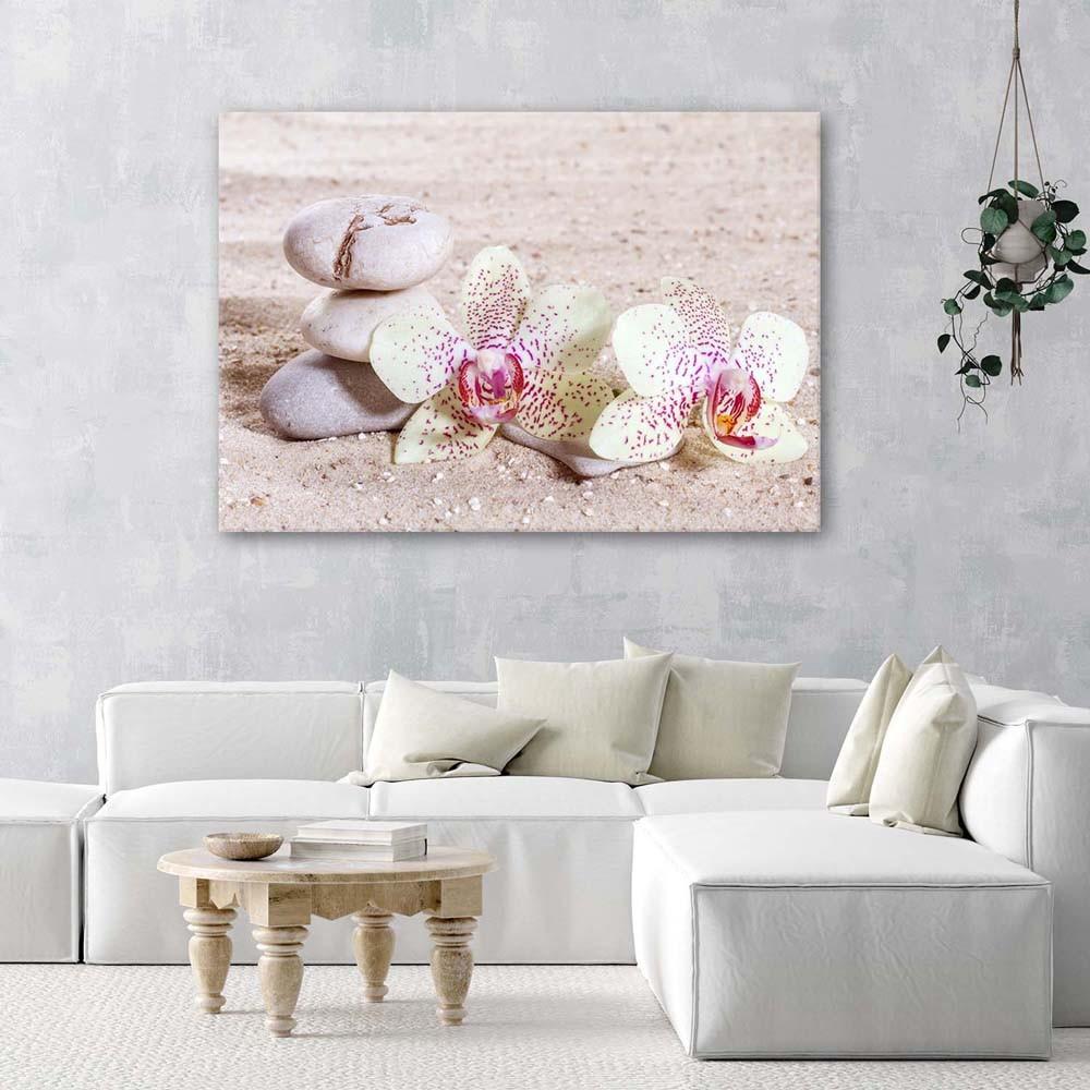 Canvas Print, Orchid and Stones On Sand