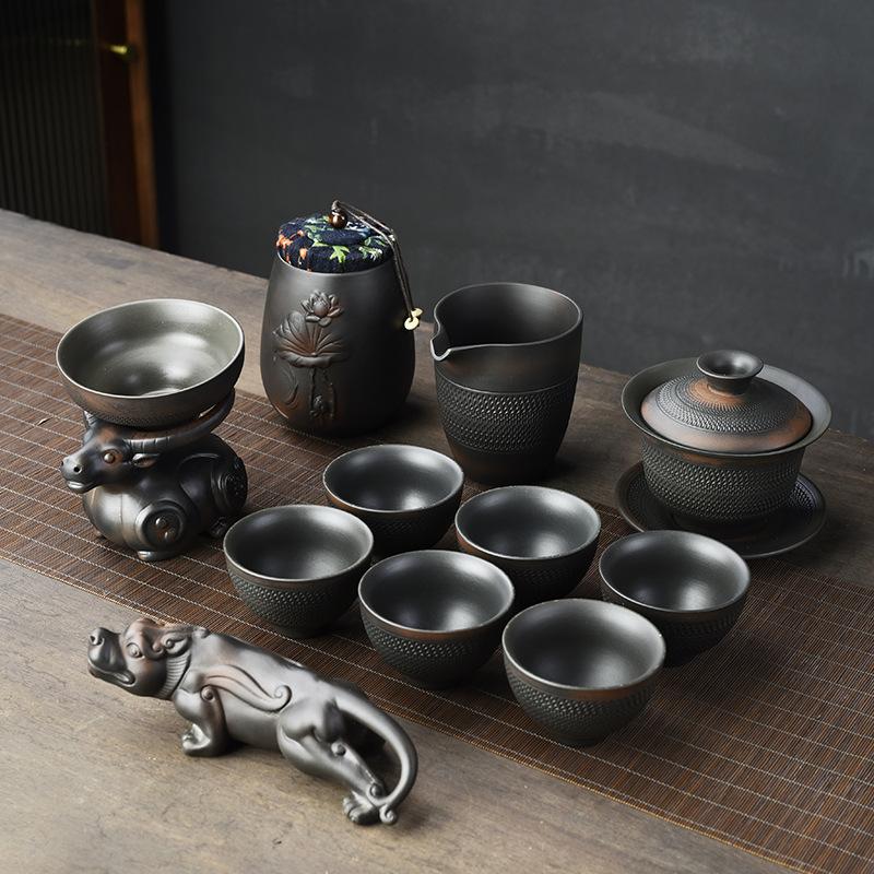 Purple Clay Jumping Knife Kung Fu Tea Set2025New Retro High-End Household Tea Brewing Special Gaiwan Teapot Teacup