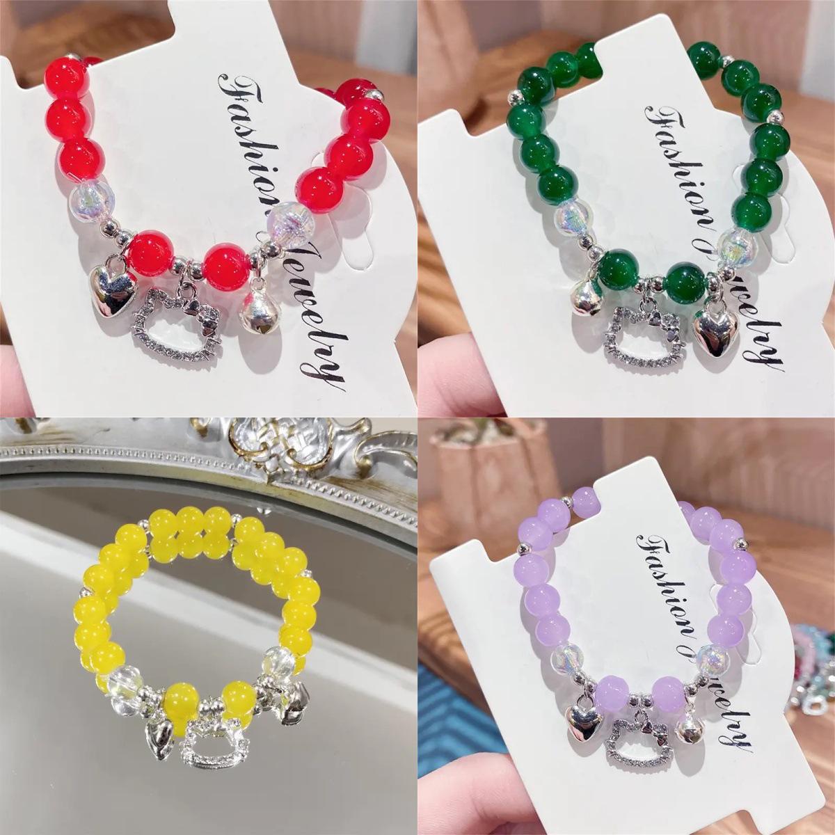 

Y16 Cute Kitty Cat Candy Color Bracelets with Heart Bell (Set of 4)
