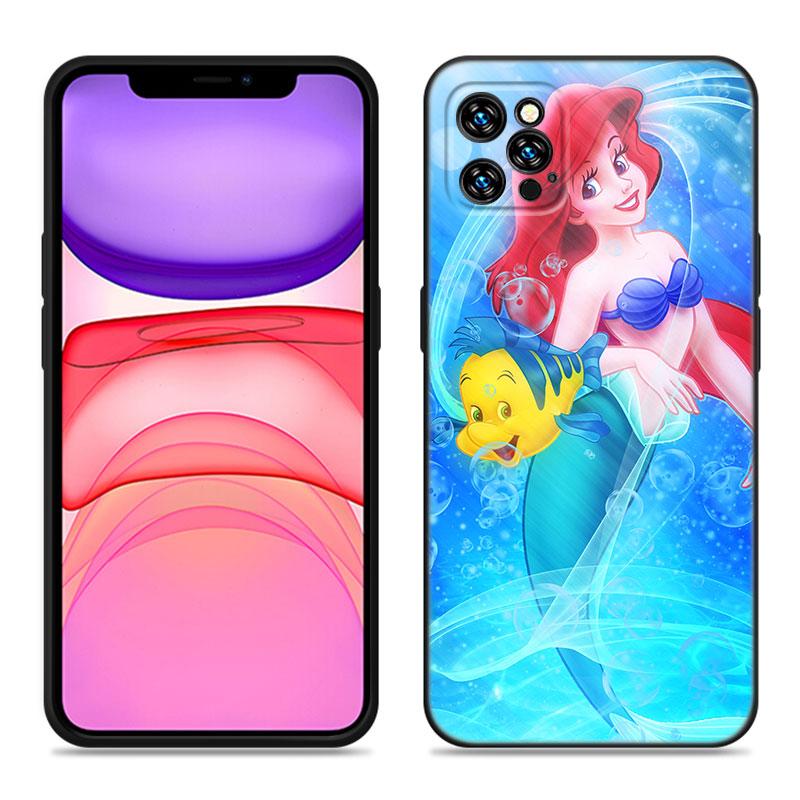 The Little M-Mermaid Phone Case For Apple iPhone 12 13 Mini 11 14 15 Pro Max 7 8 Plus X XR XS SE 2020 2022 Black Silicone Case