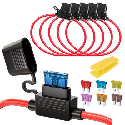 Kiligen 5 Stück Inline ATC ATO Sicherungshalter Auto 20A Wasserdicht 6 Stück Sicherungen (je 1 Stück 3A/5A/7.5A/10A/15A/20A)