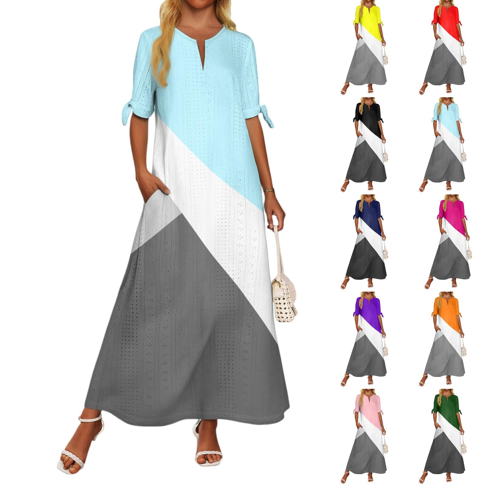 

Ladies Casual Fashion Temperament Elegant Waist Patchwork Print Long Dress XL