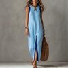 Amazon 2026 cross-border European and American summer new women's casual temperament sleeveless contrasting color split linen dress