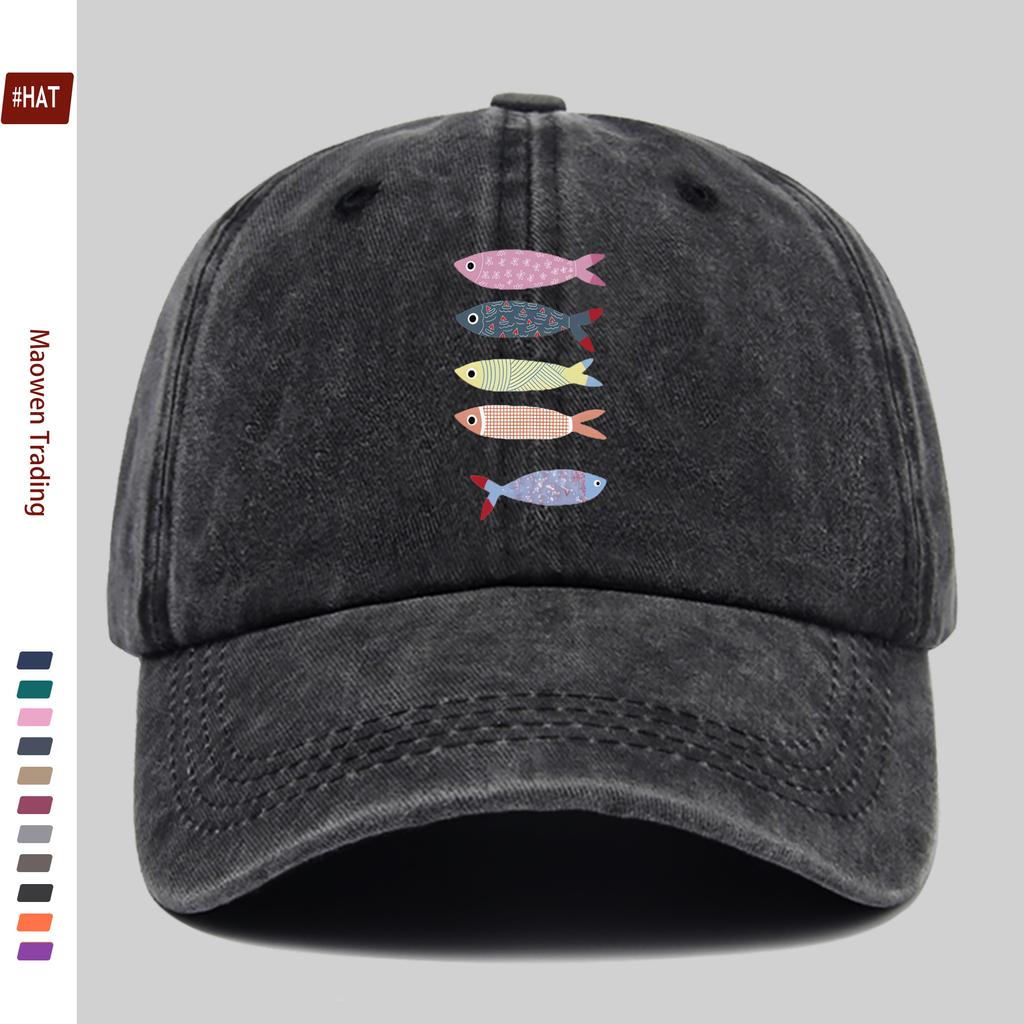 Pc Colorful Cartoon Fish Print Baseball Cap Lightweight SpringSummer Casual Fishing Design Sun Hat Multiple Colors Available
