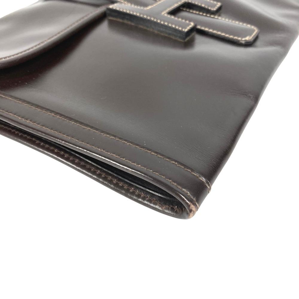 Hermes H Logo Vintage Jige PM Bag Document Bag Flap Clutch Bag Dark Brown